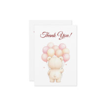 Watercolor Teddy Bear Pink Balloons Baby Shower