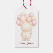 Watercolor Teddy Bear Pink Balloons Geschenkanhänger (Vorderseite)