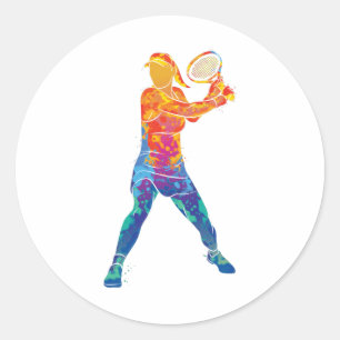 Watercolor Tennis-Frau Runder Aufkleber