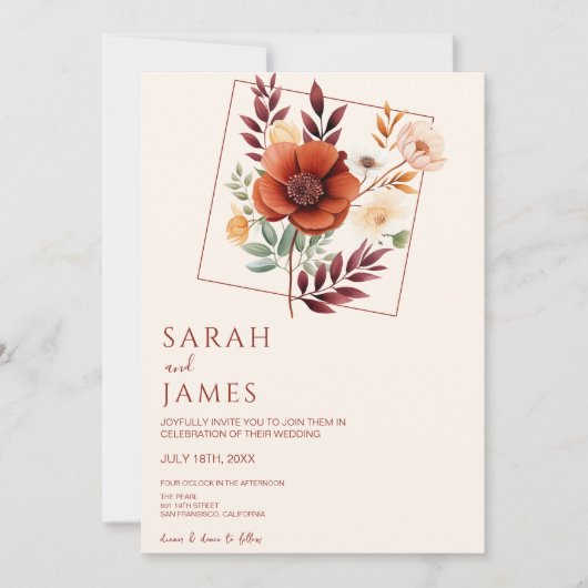 Watercolor Terracotta Wildflower Modern Wedding Einladung (Vorderseite)