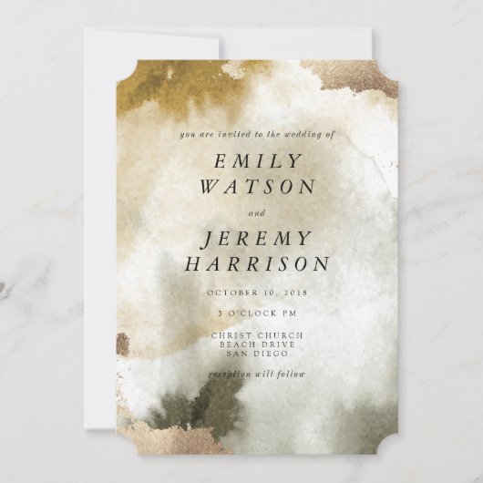 Watercolor Texture Khaki Wedding Einladung (Vorderseite)