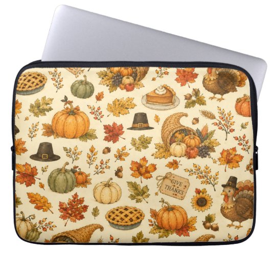 Watercolor Thanksgiving-Muster Laptopschutzhülle (Vorderseite)