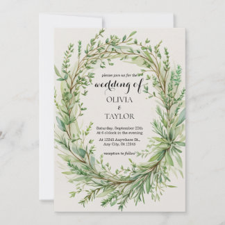 Watercolor Thyme Rosemary Sprig Wreath Wedding Einladung