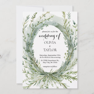 Watercolor Thyme Rosemary Sprig Wreath Wedding Einladung