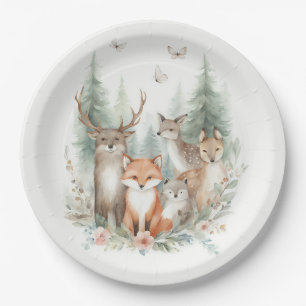 Watercolor-Tiere in Holz Pappteller