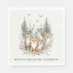 Watercolor-Tiere in Holz Serviette