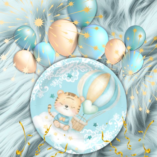 Watercolor Tiger & Balloon birthday paper Plates Pappteller