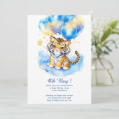 Watercolor Tiger Boy Baby Dusche Einladung (Stehend Vorderseite)