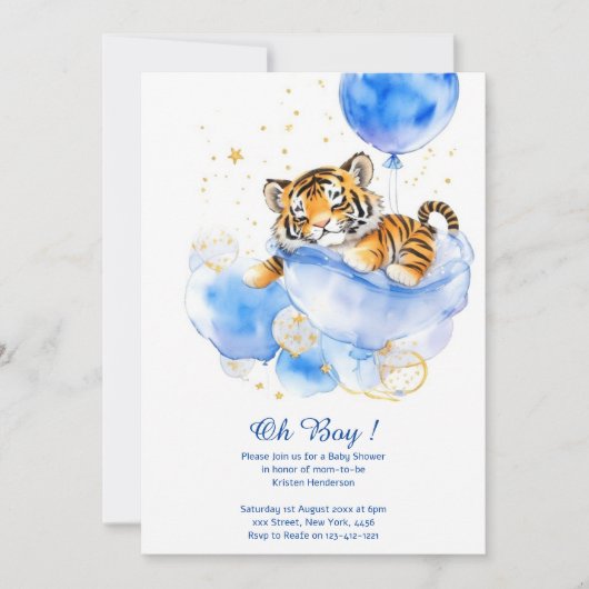 Watercolor Tiger Boy Baby Dusche Einladung (Vorderseite)