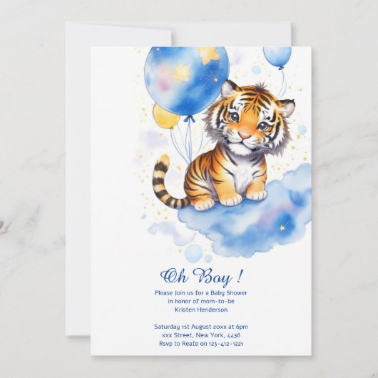 Watercolor Tiger Boy Baby Dusche Einladung (Vorderseite)
