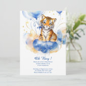 Watercolor Tiger Boy Baby Dusche Einladung (Stehend Vorderseite)