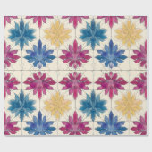 Watercolor Tile Flowers Wrapping Paper Geschenkpapier (Flach)