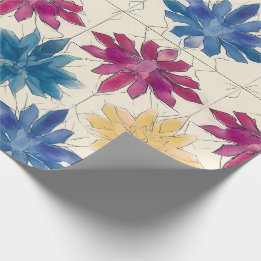 Watercolor Tile Flowers Wrapping Paper Geschenkpapier