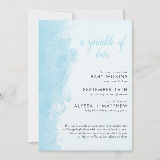 Watercolor Tinte Wash Texture Boy Baby Sprinkle Einladung (Vorderseite)
