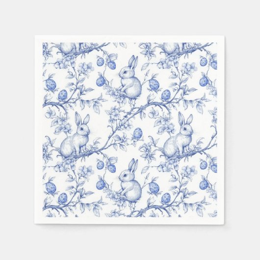 Watercolor Toile De Jouy Blue Ostersonnigen Serviette (Vorderseite)