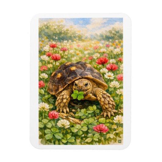 Watercolor Tortoise with lucky clover Magnet (Vertikal)