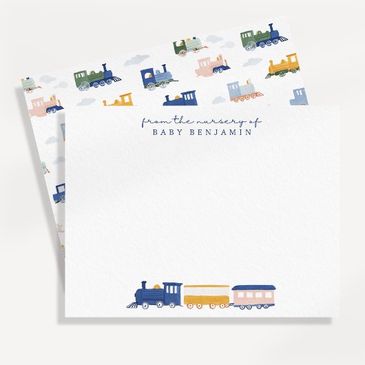 Watercolor Train Baby Boy Nursery Note Card Einladung