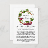 Watercolor Trauben Reben Holzkranz Angaben Hochzei Begleitkarte (Vorne/Hinten)