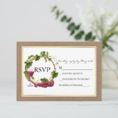 Watercolor Trauben Reben Holzkruste Hochzeit RSVP Karte (Stehend Vorderseite)