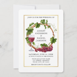 Watercolor Trauben Wreath Goldrahmen Hochzeit Einladung