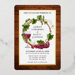 Watercolor Trauben Wreath Wood Wedding Gold Folieneinladung