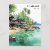 Watercolor Travel Beach Ocean Thailand Krabi Postkarte (Vorderseite)