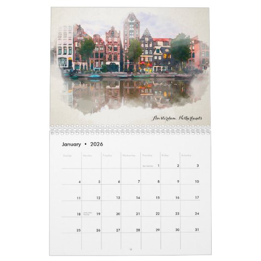 Watercolor Travel Europe Cities 2023 - Kalender (Jan 2026)
