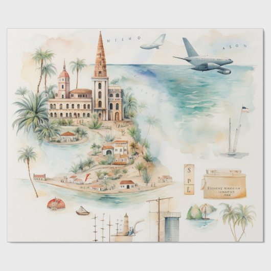 Watercolor Travel Map Geschenkpapier (Flach)