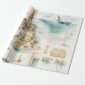 Watercolor Travel Map Geschenkpapier (Ungerollt)