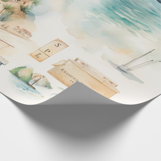 Watercolor Travel Map Geschenkpapier (Ecke)