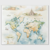Watercolor Travel Map Geschenkpapier (Flach)