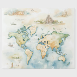 Watercolor Travel Map Geschenkpapier