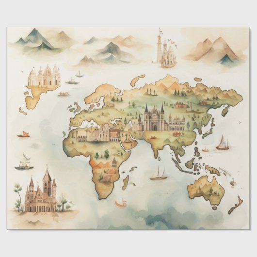 Watercolor Travel Map Geschenkpapier (Flach)