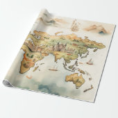 Watercolor Travel Map Geschenkpapier (Ungerollt)