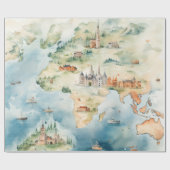 Watercolor Travel Map Geschenkpapier (Flach)