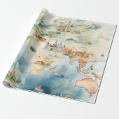 Watercolor Travel Map Geschenkpapier (Ungerollt)