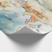 Watercolor Travel Map Geschenkpapier (Ecke)