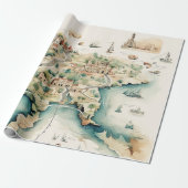 Watercolor Travel Map Geschenkpapier (Ungerollt)