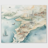 Watercolor Travel Map Geschenkpapier (Flach)