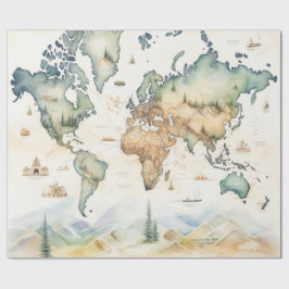 Watercolor Travel Map Geschenkpapier