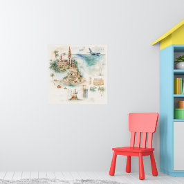 Watercolor Travel Map Poster