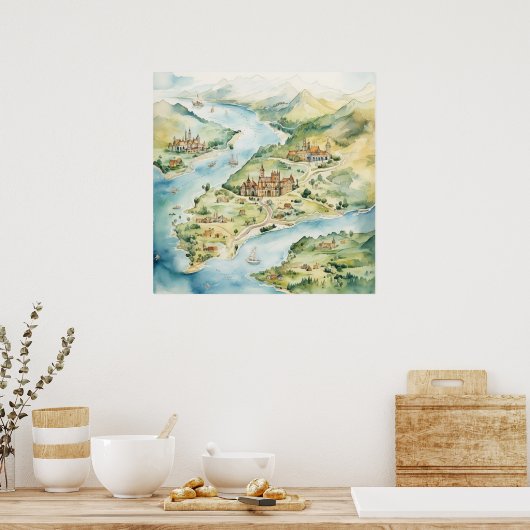 Watercolor Travel Map Poster (Küche)
