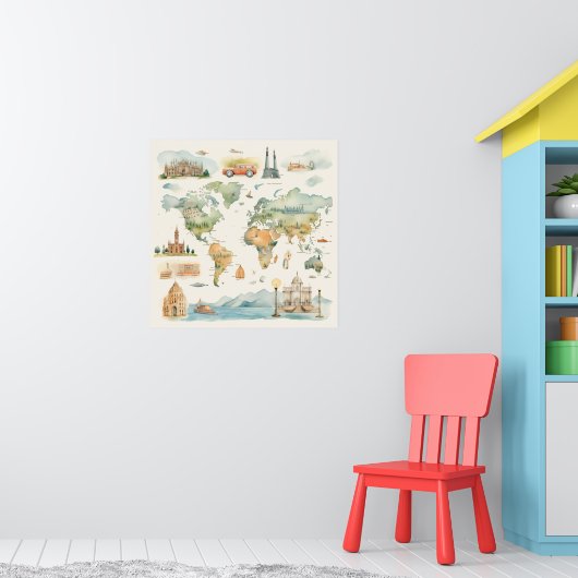 Watercolor Travel Map Poster (Kinderzimmer 1)