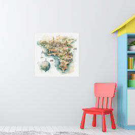 Watercolor Travel Map Poster