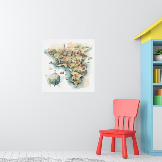 Watercolor Travel Map Poster (Kinderzimmer 1)