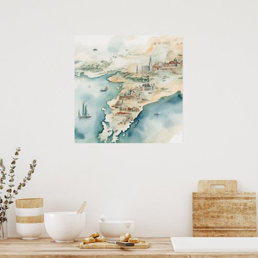 Watercolor Travel Map Poster (Küche)
