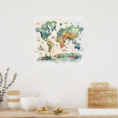 Watercolor Travel Map Poster (Küche)