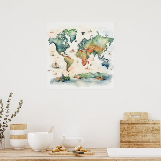 Watercolor Travel Map Poster (Küche)