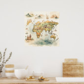 Watercolor Travel Map Poster (Küche)