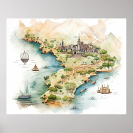 Watercolor Travel Map Poster
